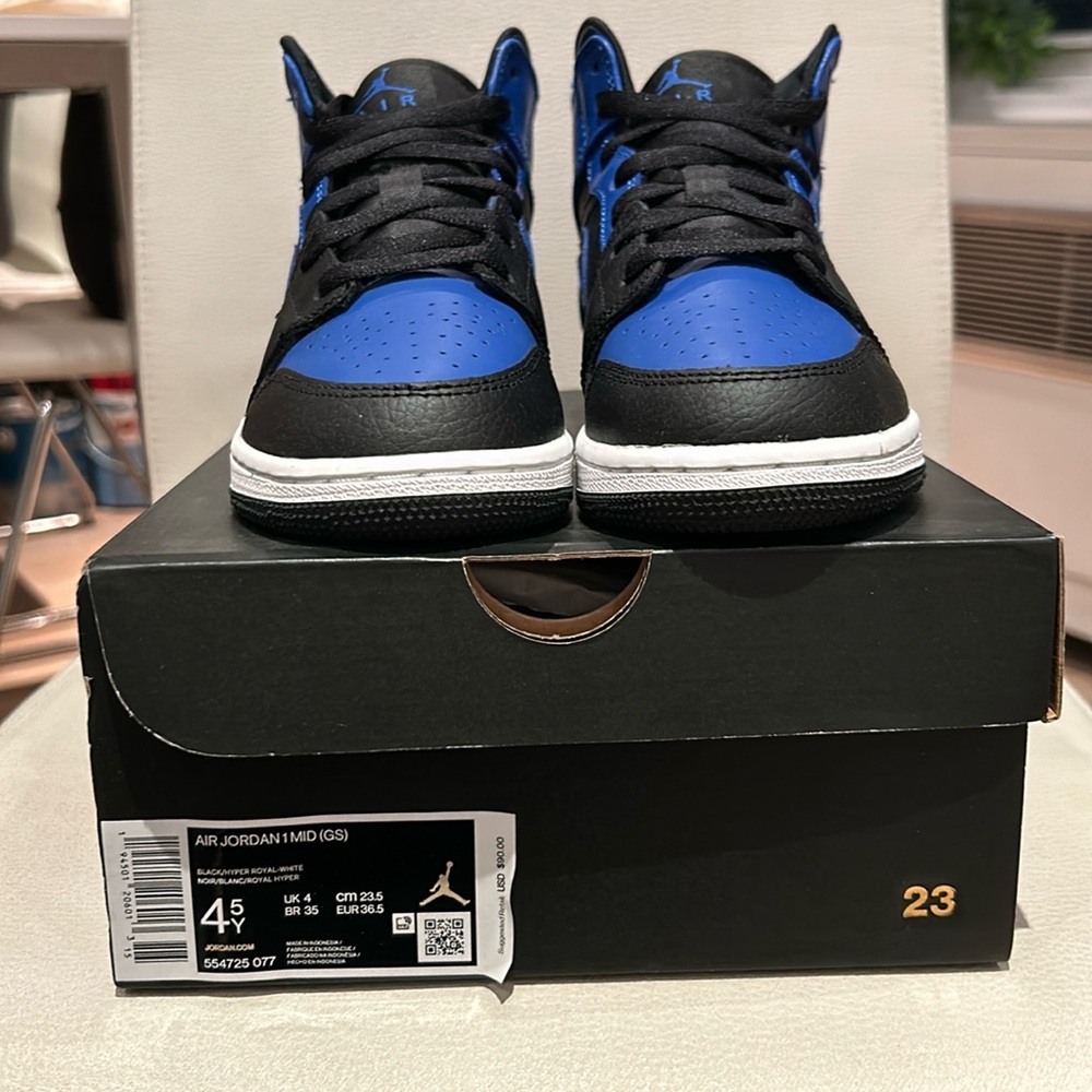 Nike Jordan 1 Mid GS 4.5Y Hyper Royal Black White NEW with Box!